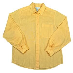 Vintage Yellow Linen Cotton Button Up Shirt Women’s 8 (M) Made in Hong Kong 80s
